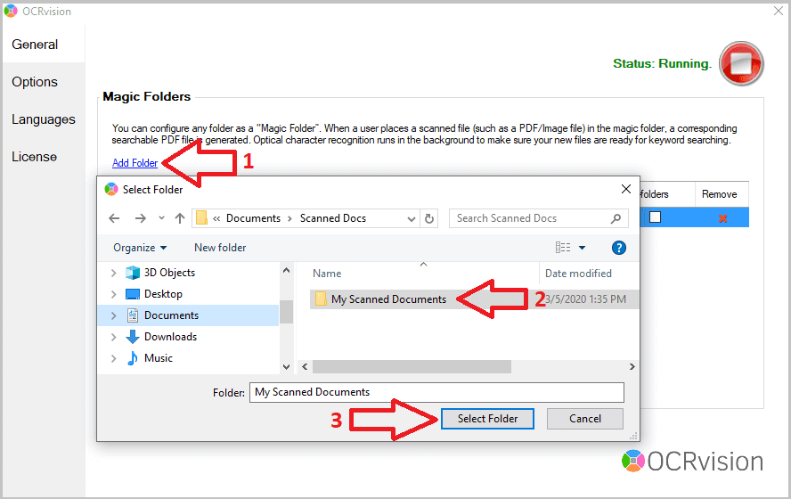 OCRvision OCR Software Add Watched Folder