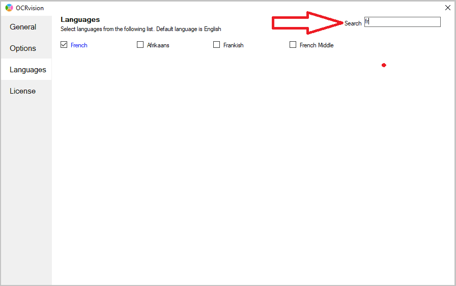 OCRvision OCR software Search for OCR language