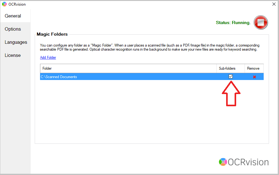 OCRvision OCR software Configure sub folders for OCR