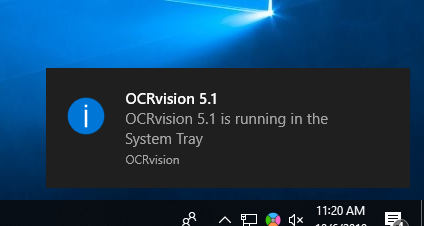 OCRvision OCR software running in system Tray